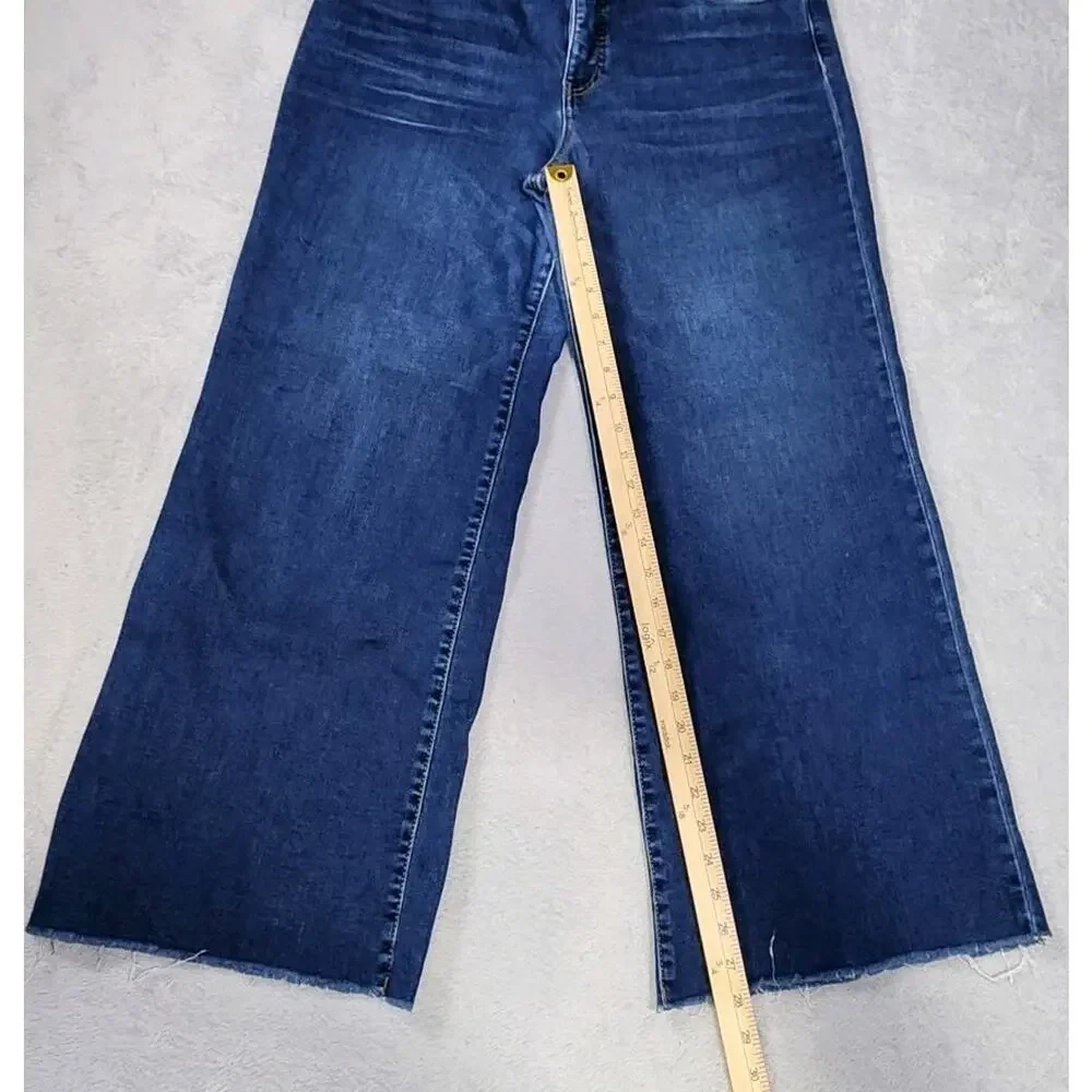 Kut From The Kloth Meg Fab Ab Wide Leg Jeans Blue High Rise Raw Hem Womens 12 - Picture 5 of 9